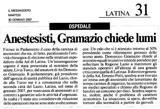 Il Messaggero 30.01.2007 Rassegna stampa sanita' provincia Latina Ordine Medici Latina