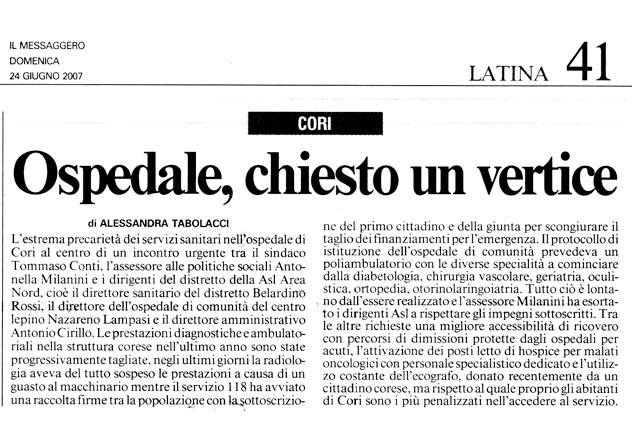 Il Messaggero 24.06.2007 Rassegna stampa sanita' provincia Latina Ordine Medici Latina