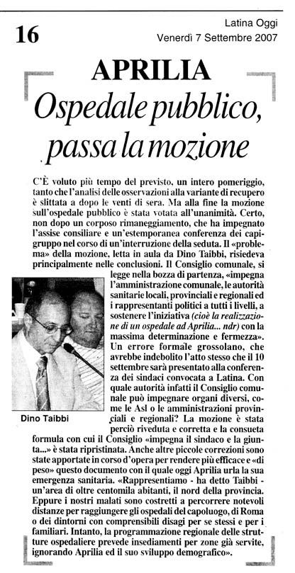 Latina Oggi 07.09.2007 Rassegna stampa sanita' provincia Latina Ordine Medici Latina