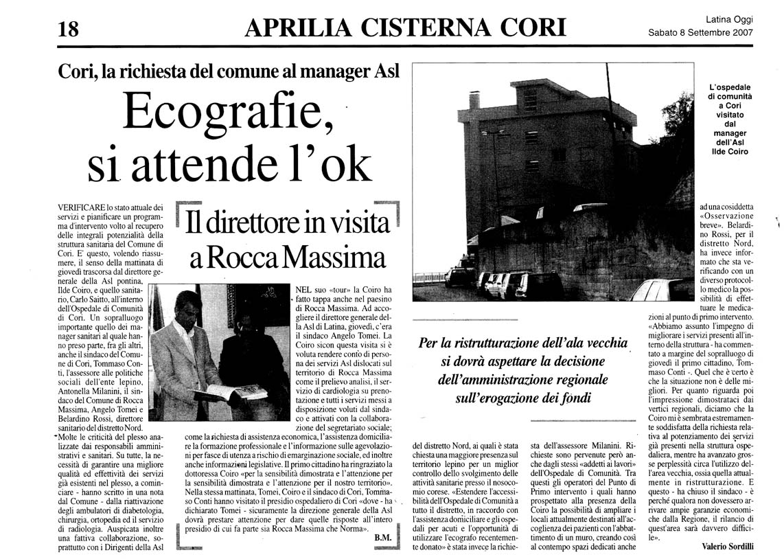 Latina Oggi 08.09.2007 Rassegna stampa sanita' provincia Latina Ordine Medici Latina