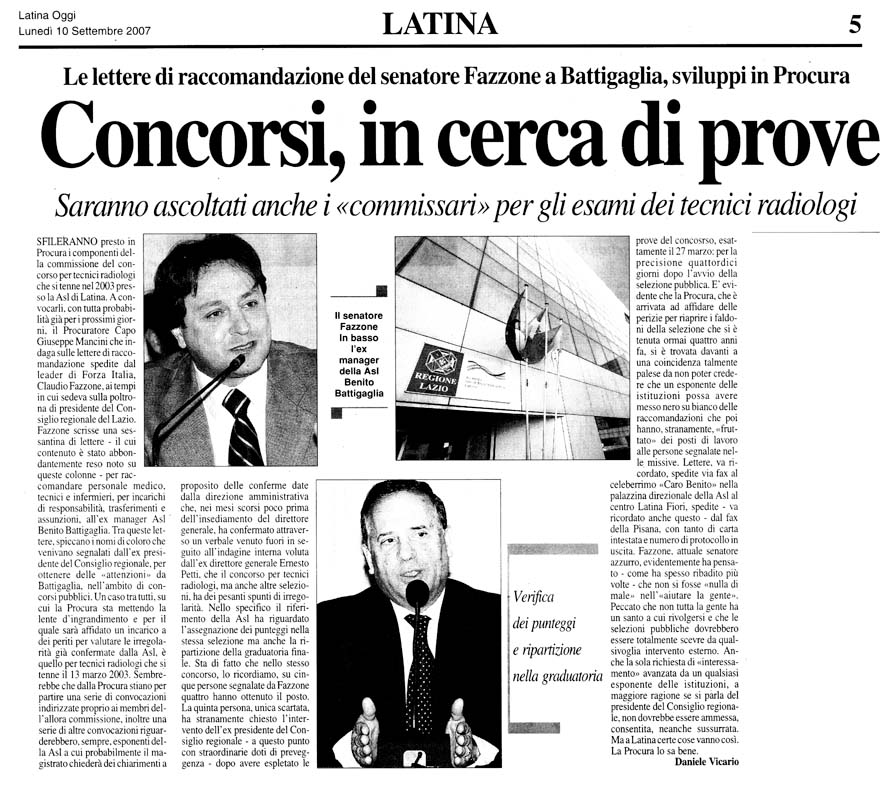 Latina Oggi 10.09.2007 Rassegna stampa sanita' provincia Latina Ordine Medici Latina