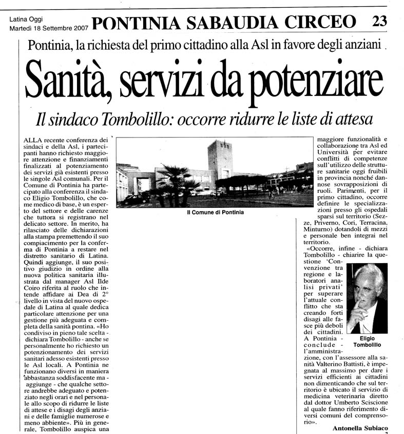 Latina Oggi 18.09.2007 Rassegna stampa sanita' provincia Latina Ordine Medici Latina