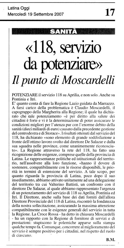 Latina Oggi 19.09.2007 Rassegna stampa sanita' provincia Latina Ordine Medici Latina