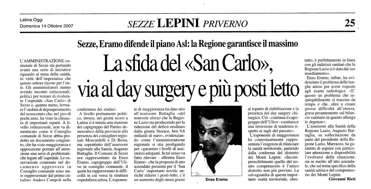 Latina Oggi 15.10.2007 Rassegna stampa sanita' provincia Latina Ordine Medici Latina