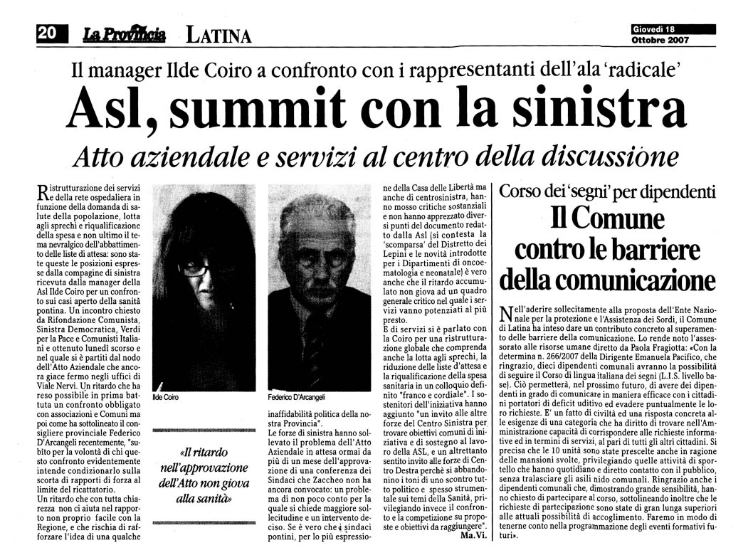 La Provincia 18.10.2007 Rassegna stampa sanita' provincia Latina Ordine Medici Latina