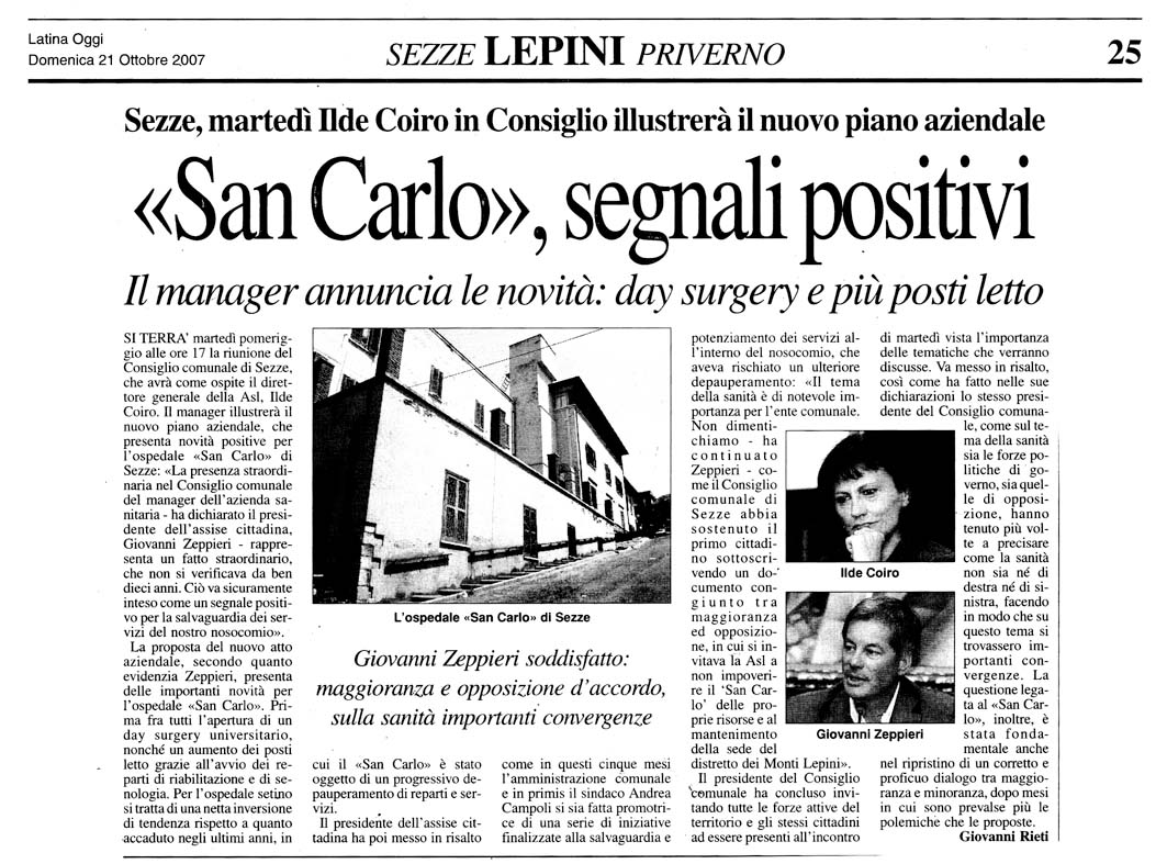 Latina Oggi 21.10.2007 Rassegna stampa sanita' provincia Latina Ordine Medici Latina