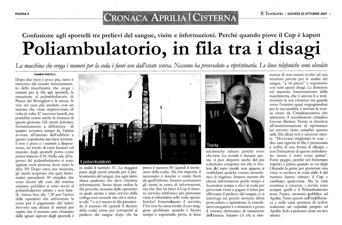 Il Territorio 25.10.2007 Rassegna stampa sanita' provincia Latina Ordine Medici Latina