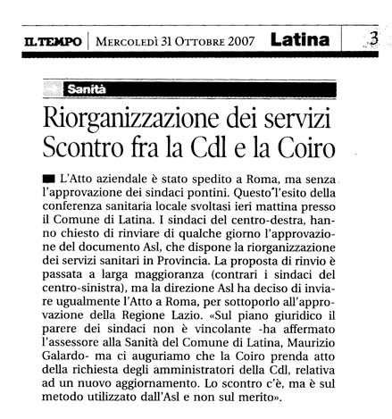 Il Tempo 31.10.2007 Rassegna stampa sanita' provincia Latina Ordine Medici Latina