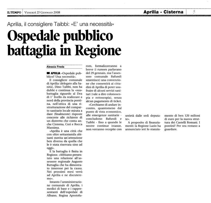 Il Tempo 25.01.2008 Rassegna stampa sanita' provincia Latina Ordine Medici Latina