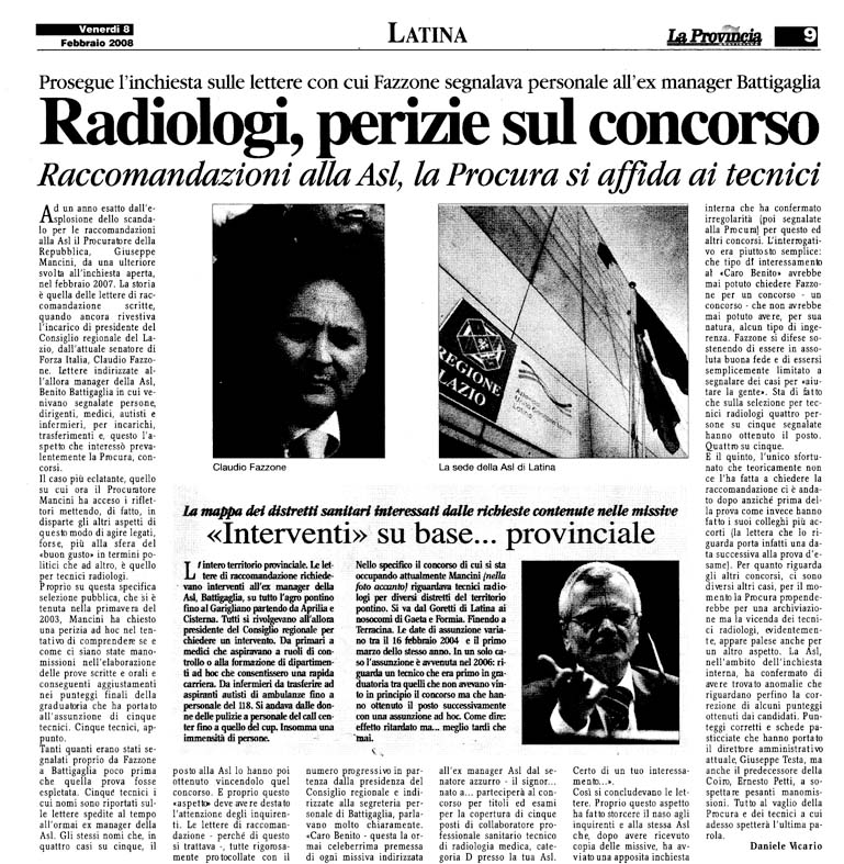La Provincia 08.02.2008 Rassegna stampa sanita' provincia Latina Ordine Medici Latina