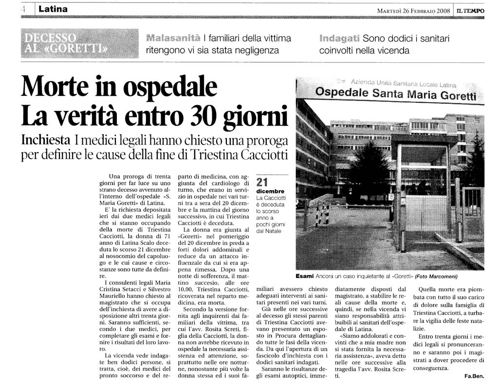 Il Tempo 26.02.2008 Rassegna stampa sanita' provincia Latina Ordine Medici Latina