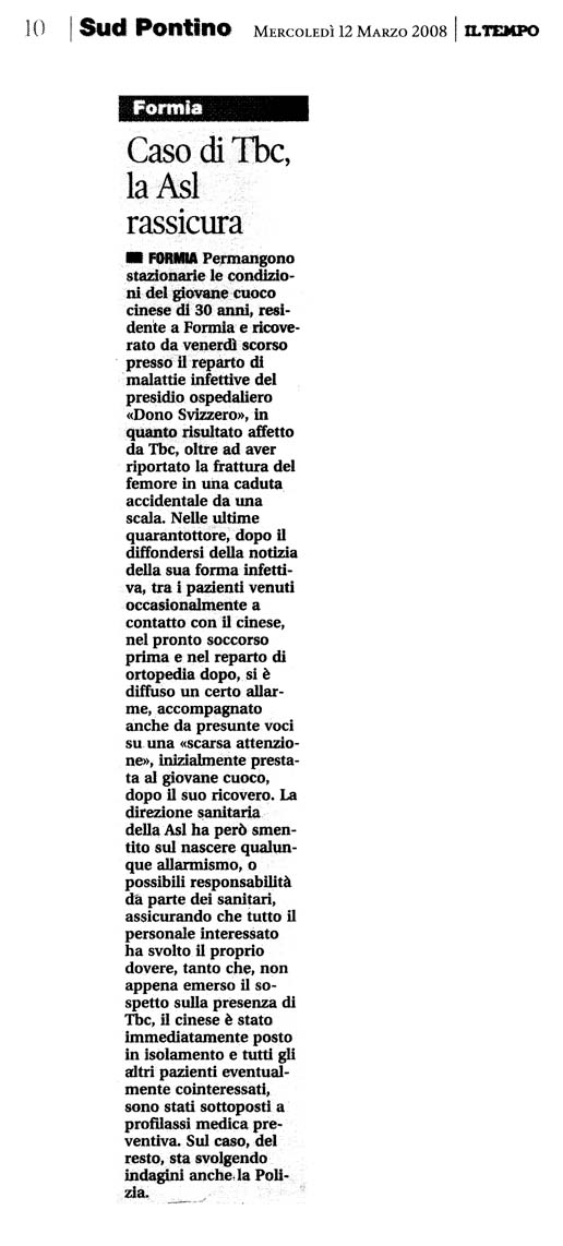 Il Tempo 12.03.2008 Rassegna stampa sanita' provincia Latina Ordine Medici Latina