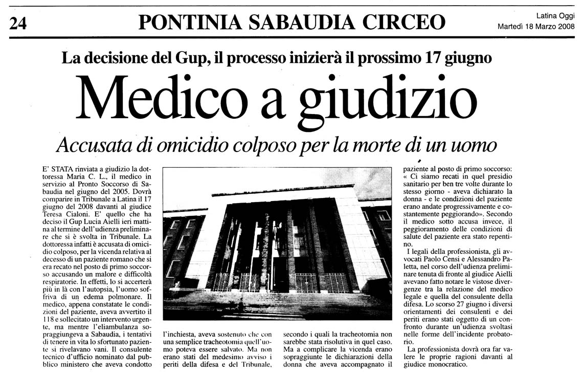 Latina Oggi 18.03.2008 Rassegna stampa sanita' provincia Latina Ordine Medici Latina