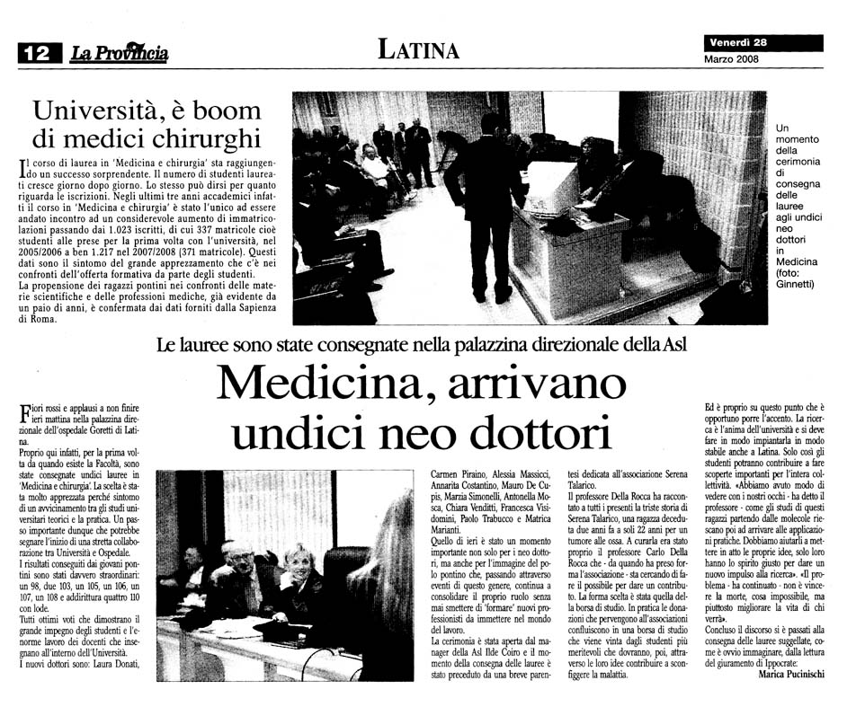 La Provincia 28.03.2008 Rassegna stampa sanita' provincia Latina Ordine Medici Latina