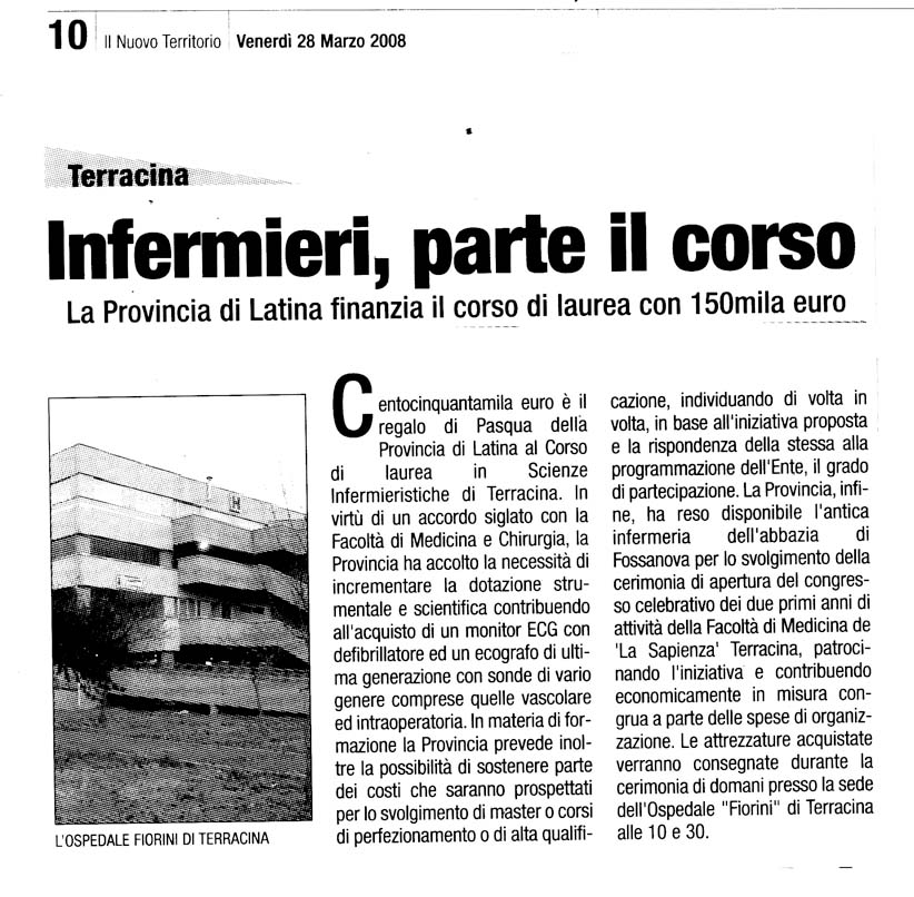 Il Territorio 28.03.2008 Rassegna stampa sanita' provincia Latina Ordine Medici Latina