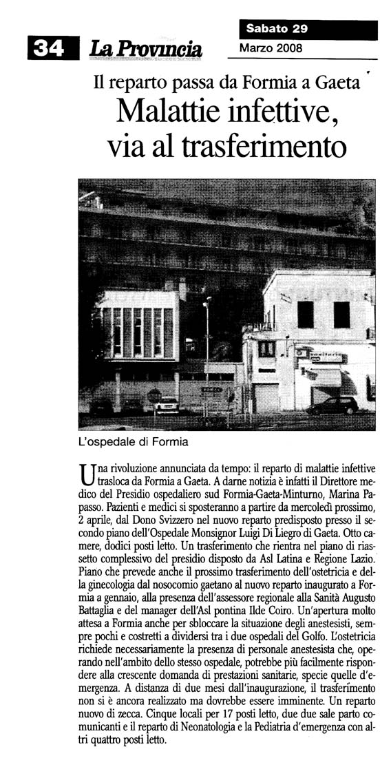 La Provincia 29.03.2008 Rassegna stampa sanita' provincia Latina Ordine Medici Latina