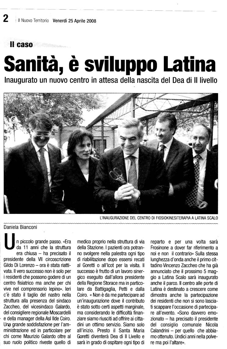 Il Territorio 25.04.2008 Rassegna stampa sanita' provincia Latina Ordine Medici Latina