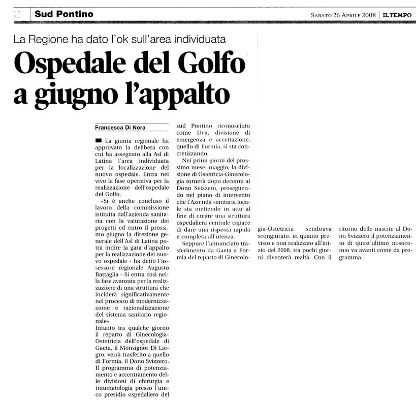 Il Tempo 26.04.2008 Rassegna stampa sanita' provincia Latina Ordine Medici Latina