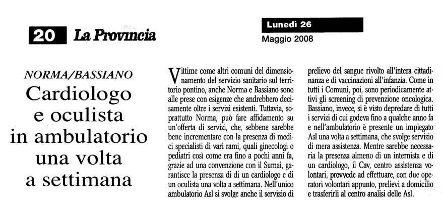 La Provincia 26.05.2008 Rassegna stampa sanita' provincia Latina Ordine Medici Latina