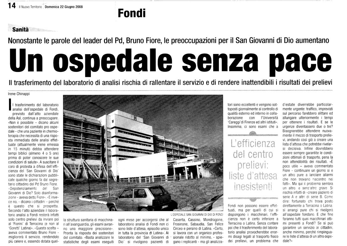 Il Territorio 22.06.2008 Rassegna stampa sanita' provincia Latina Ordine Medici Latina