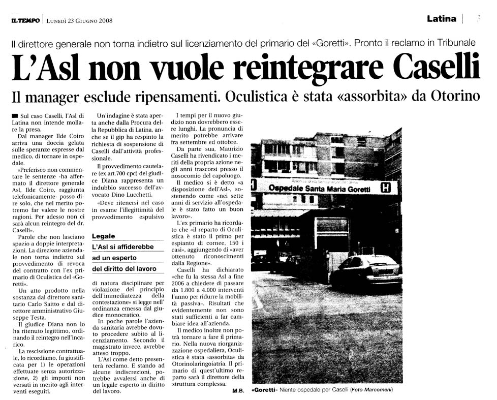 Il Tempo 23.06.2008 Rassegna stampa sanita' provincia Latina Ordine Medici Latina
