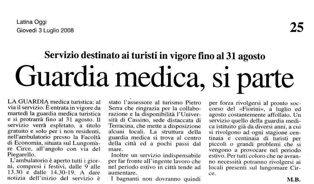Latina Oggi 03.07.2008 Rassegna stampa sanita' provincia Latina Ordine Medici Latina