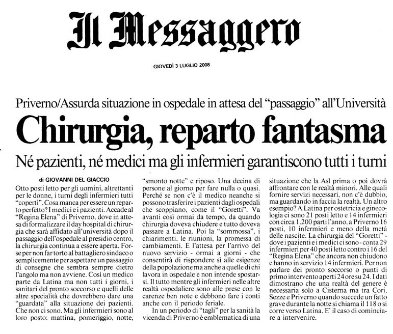 Il Messaggero 03.07.2008 Rassegna stampa sanita' provincia Latina Ordine Medici Latina