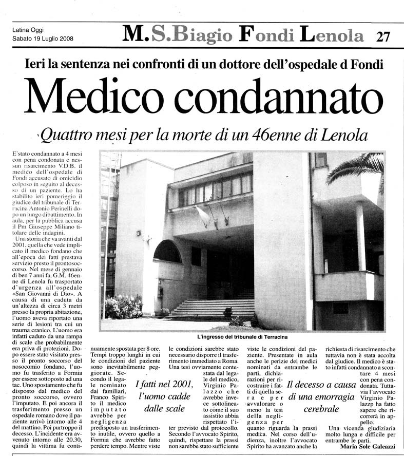 Latina Oggi 19.07.2008 Rassegna stampa sanita' provincia Latina Ordine Medici Latina