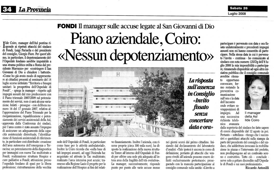 La Provincia 26.07.2008 Rassegna stampa sanita' provincia Latina Ordine Medici Latina