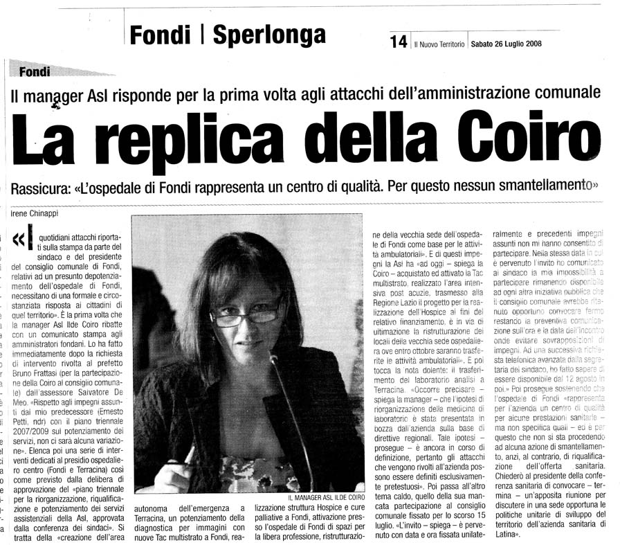 Il Territorio 26.07.2008 Rassegna stampa sanita' provincia Latina Ordine Medici Latina