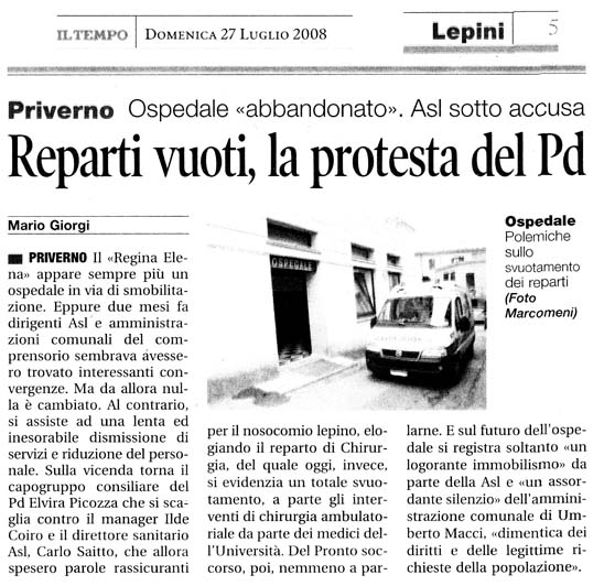 Il Tempo 27.07.2008 Rassegna stampa sanita' provincia Latina Ordine Medici Latina
