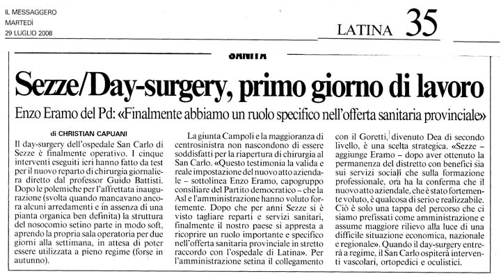 Il Messaggero 29.07.2008 Rassegna stampa sanita' provincia Latina Ordine Medici Latina