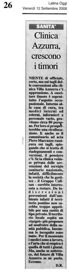 Latina Oggi 12.09.2008 Rassegna stampa sanita' provincia Latina Ordine Medici Latina