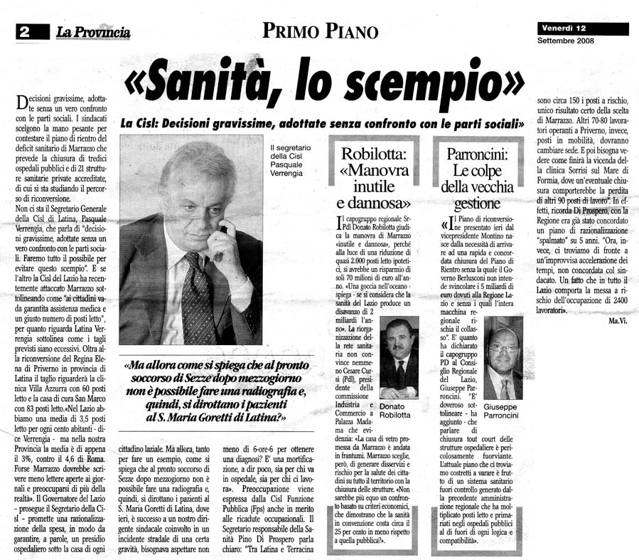 La Provincia 12.09.2008 Rassegna stampa sanita' provincia Latina Ordine Medici Latina