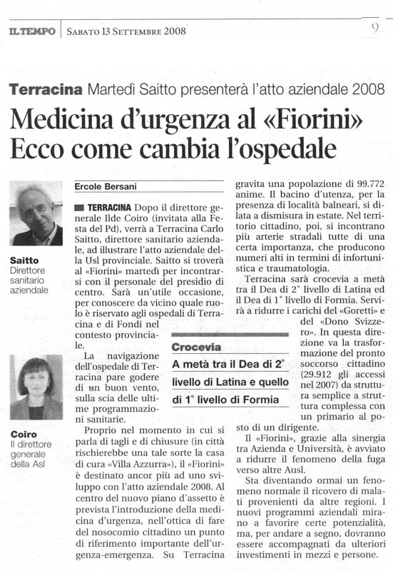 Il Tempo 13.09.2008 Rassegna stampa sanita' provincia Latina Ordine Medici Latina