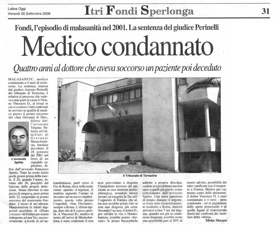 Latina Oggi 26.09.2008 Rassegna stampa sanita' provincia Latina Ordine Medici Latina