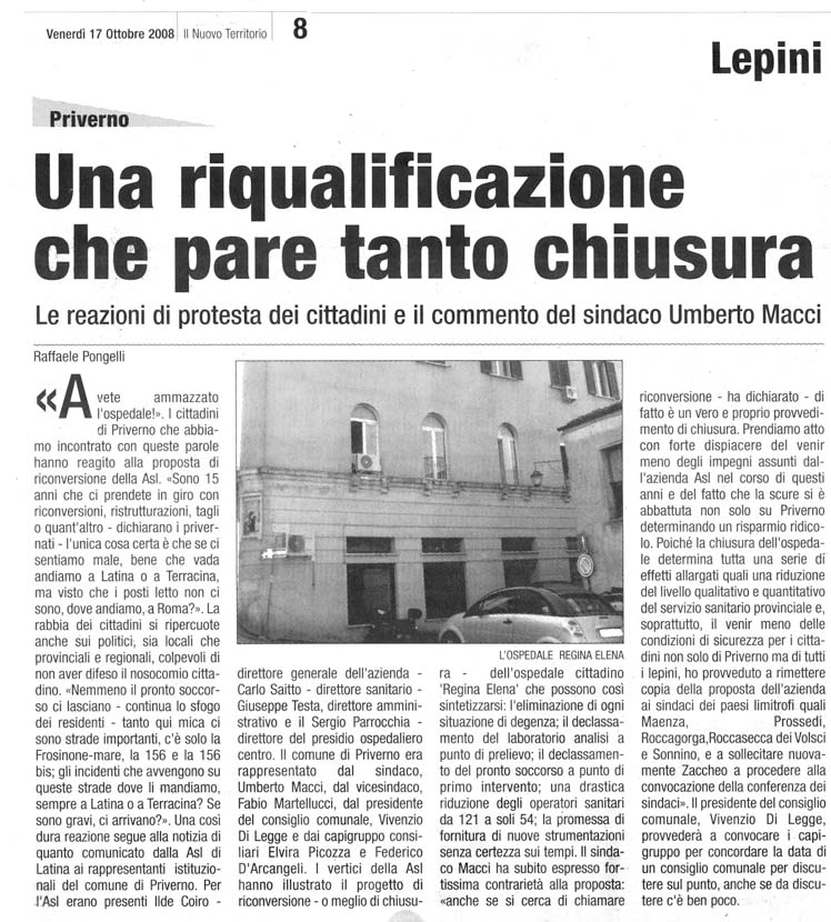 Il Territorio 17.10.2008 Rassegna stampa sanita' provincia Latina Ordine Medici Latina