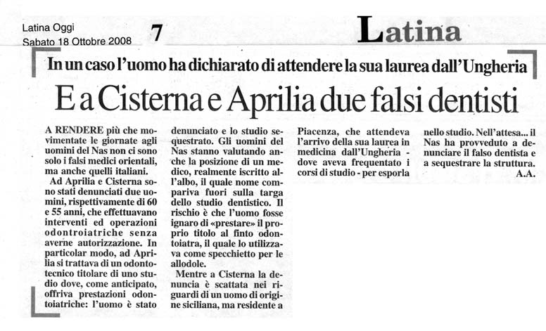 Latina Oggi 18.10.2008 Rassegna stampa sanita' provincia Latina Ordine Medici Latina