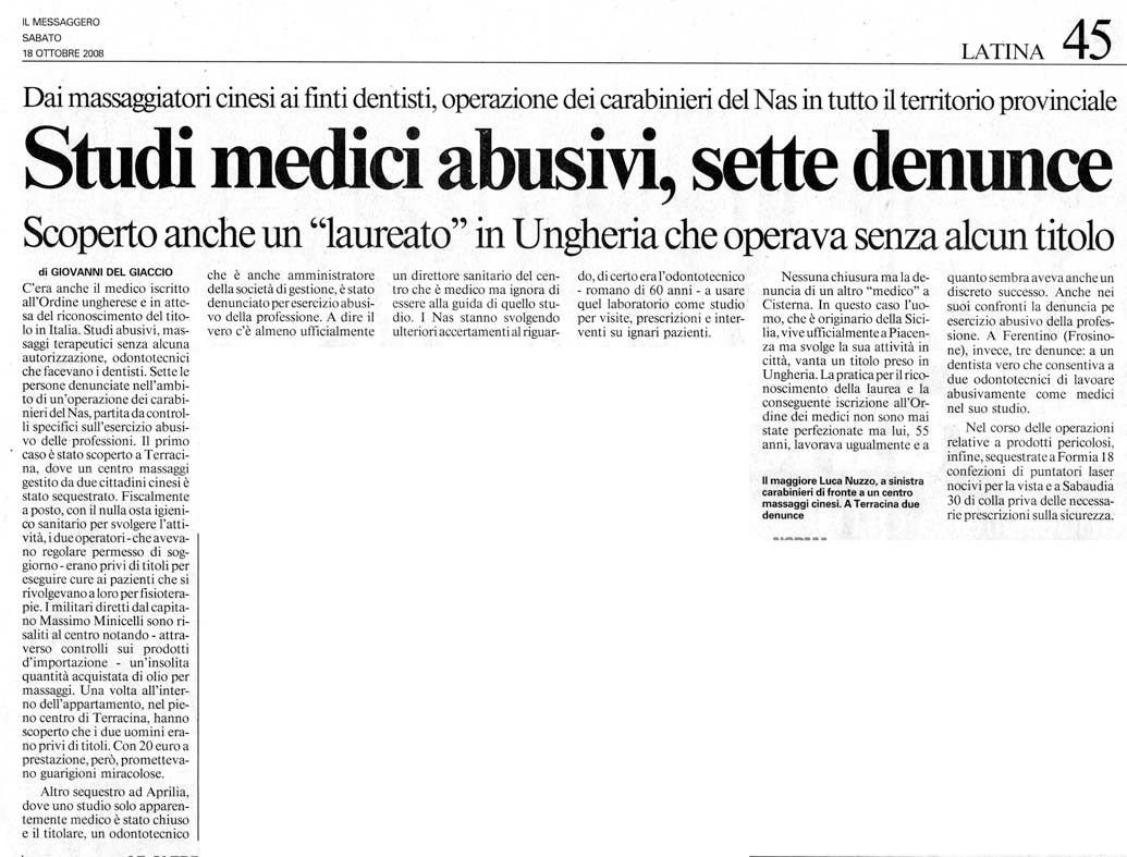 Il Messaggero 18.10.2008 Rassegna stampa sanita' provincia Latina Ordine Medici Latina