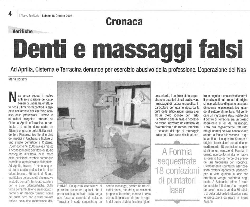 Il Territorio 18.10.2008 Rassegna stampa sanita' provincia Latina Ordine Medici Latina