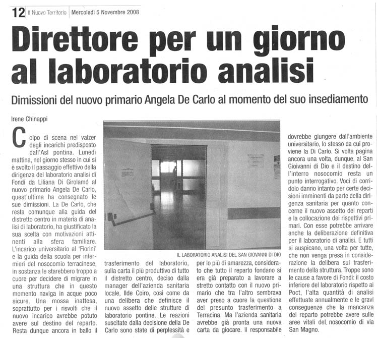 Il Territorio 05.11.2008 Rassegna stampa sanita' provincia Latina Ordine Medici Latina