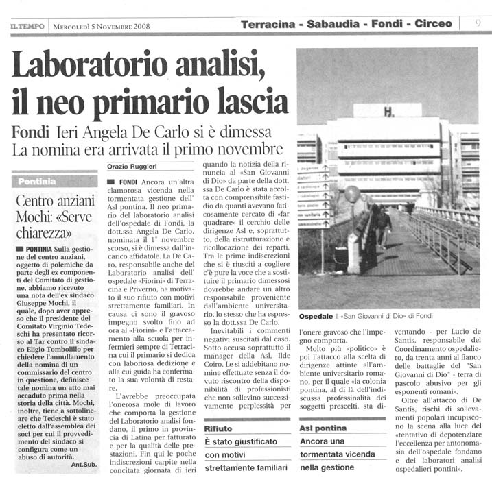 Il Tempo 05.11.2008 Rassegna stampa sanita' provincia Latina Ordine Medici Latina