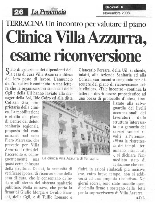 La Provincia 06.11.2008 Rassegna stampa sanita' provincia Latina Ordine Medici Latina