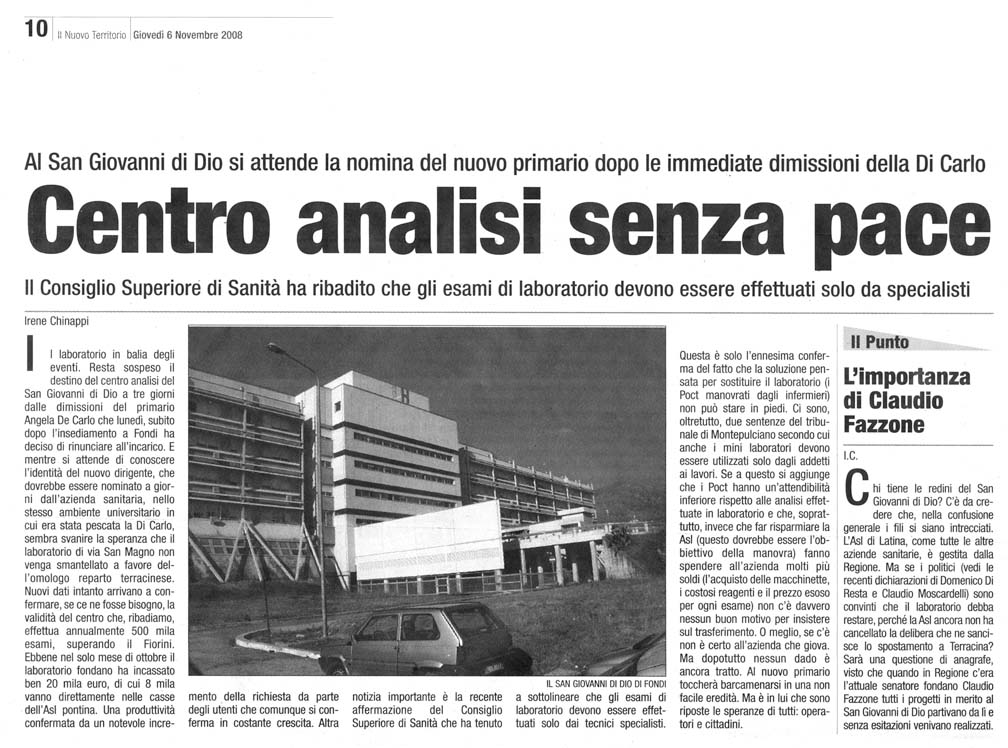 Il Territorio 06.11.2008 Rassegna stampa sanita' provincia Latina Ordine Medici Latina