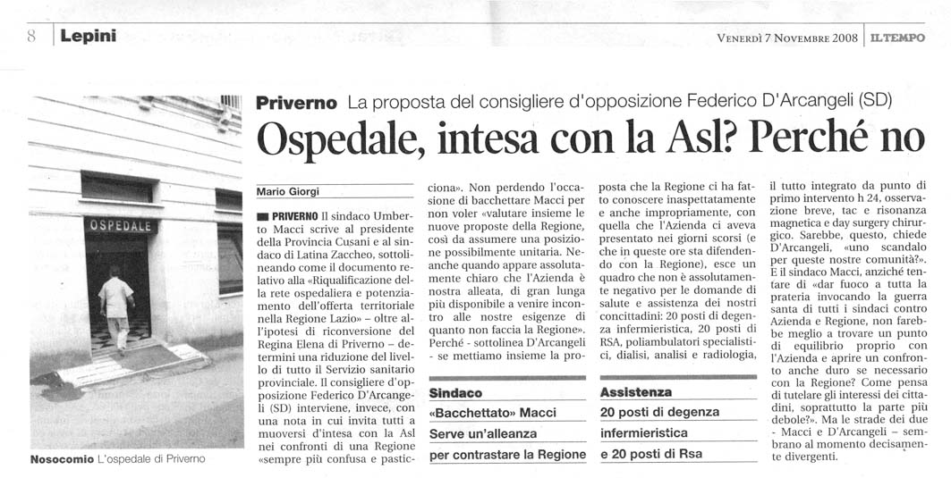 Il Tempo 06.11.2008 Rassegna stampa sanita' provincia Latina Ordine Medici Latina