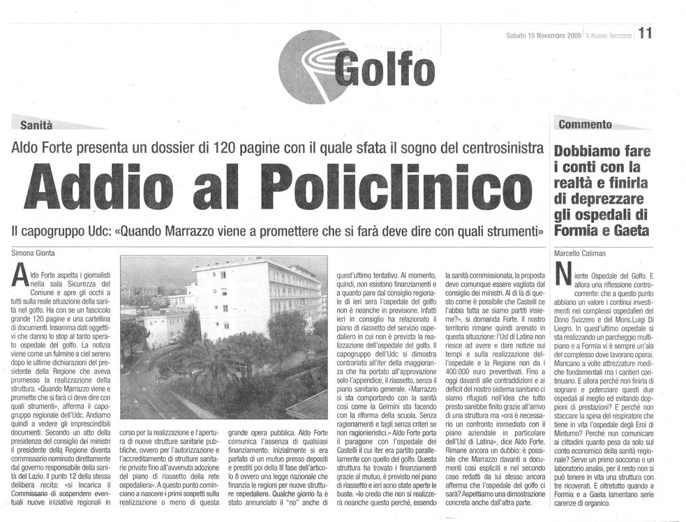 Il Territorio 15.11.2008 Rassegna stampa sanita' provincia Latina Ordine Medici Latina