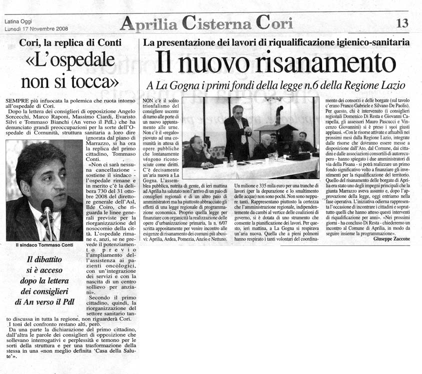 Latina Oggi 17.11.2008 Rassegna stampa sanita' provincia Latina Ordine Medici Latina