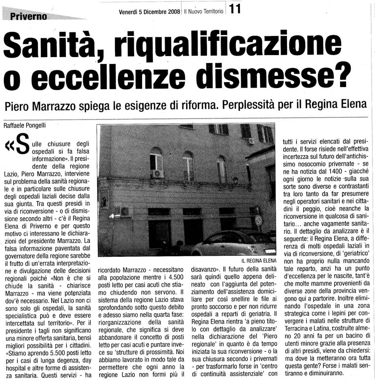 Il Territorio 05.12.2008 Rassegna stampa sanita' provincia Latina Ordine Medici Latina