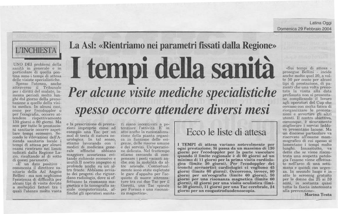 Latina Oggi 29.02.2004 Rassegna stampa sanita' provincia Latina Ordine Medici Latina