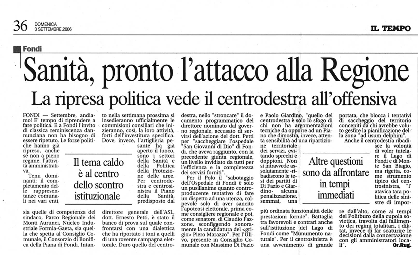 Il Tempo 03.09.2006 Rassegna stampa sanita' provincia Latina Ordine Medici Latina